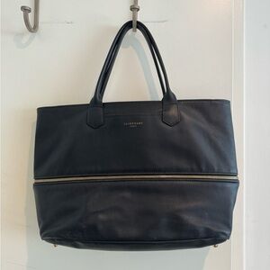 Longchamp Black Leather Adjustable Tote Bag